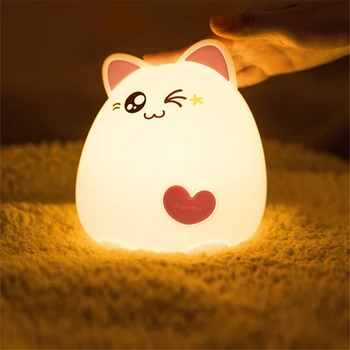 USB LED Nočné Svetlo Mačka Zvierat USB Nabíjanie Silikónové Cartoon Škôlky Lampa Dieťa Nočné Lampy Deti Narodeninám Hračka
