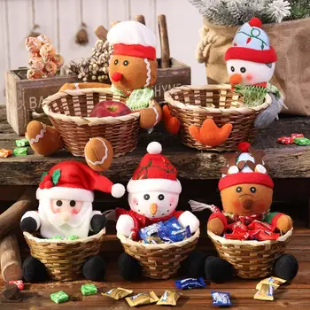 Vianočné Ručne tkané Candy Prútený Kôš Ovocia Box Roztomilý Kreslený Santa Claus Ovocný Kôš Snehuliak Elk Bábika Vianoce Dekor Košík