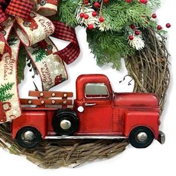 Vianočný Veniec S Truck Umelé Rastlinné Ratanový Kruhu Dekorácie Simulácia Falošné Kvet Dverí Visí Veniec Pre Domáce