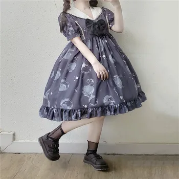 Vintage roztomilý tlač sladké lolita šaty čipky bowknot navy golier viktoriánskej šaty kawaii dievča gothic lolita op cos loli