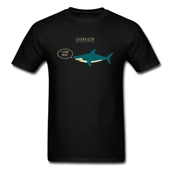 Vtipné Sharkasm 2018 Nový Príchod Shark Tee Tričko Čierne tričko s Krátkym Rukávom Pre Mužov Cartoon Dizajn Milujem Šalát