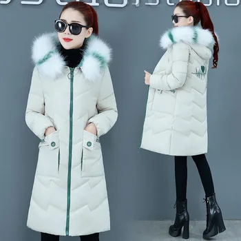 Zimná bunda ženy bavlnená bunda ženy strednej dĺžky nový štýl zimné kórejský voľné vyšívané bavlnené ženy kabát