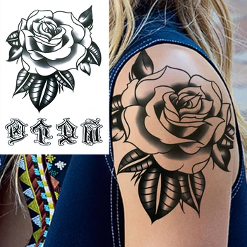 Čierne Ruže Kvet Dočasné Tatttoos Pre Ženy, Dievčatá Falošné Pivónia Vtáčie Pierko Veľké Tetovanie Nálepky Mesiac Šperky Prenos Tatoos