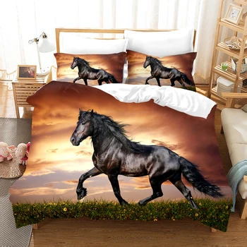 Čierny Kôň Beží posteľná bielizeň Nastaviť 3D Tlač Aniaml Perinu posteľná bielizeň Nastaviť Luxusný Dizajn Posteľná Bielizeň Dropshipping