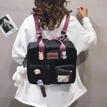 Ženské batoh nylon Multifunkčné Batohy pre ženy Kawaii odznak Školský batoh pre dievčatá Roztomilý taška cez Rameno Žien taška