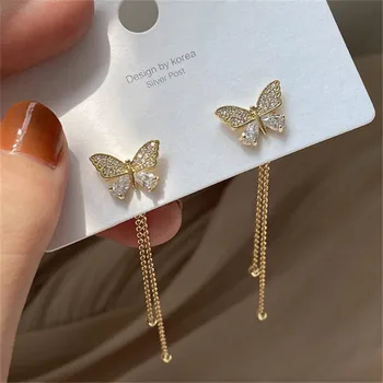 Ženy Dlhý Strapec Náušnice kórejský Sladké Motýľ Drahokamu Elegantné Náušnice Geometrické Visiace Náušnice Šperky 2021 Nové bling
